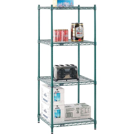 Nexel 5 Tier Wire Shelving Starter Unit, 30W x 21D x 86H, Green Epoxy Finish 21308G5